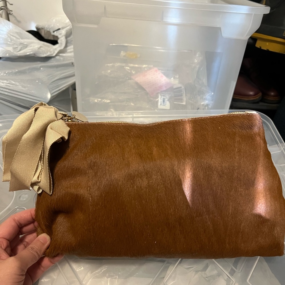 Clare V brown mohair clutch